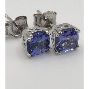 Blue Tanzanite Earrings Cushion Studs In Sterling Silver